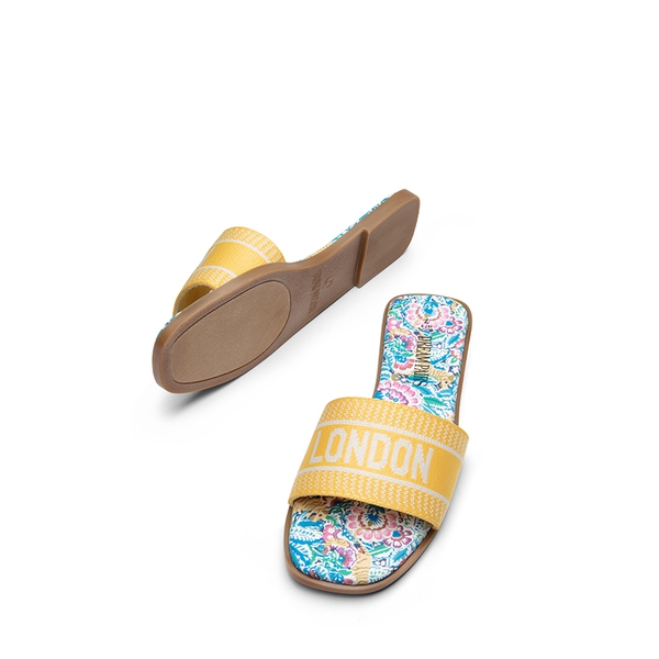 Square Toe Flat Slide Sandals - YELLOW - 6